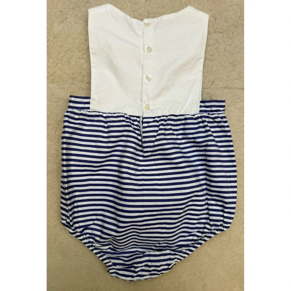 Jacadi Paris Baby Clothes 12M Striped Nautical Bloomer Romper Coastal Designer